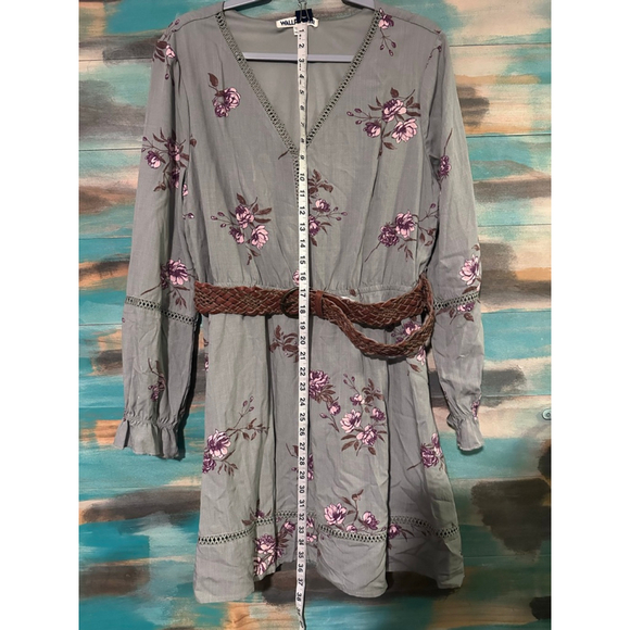 Women's WALLFLOWER Sage Green Floral Long Sleeve Dress XL - Picture 4 of 7